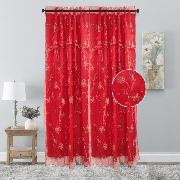 Natalia Organza Embroidered Curtain Panel With Backing