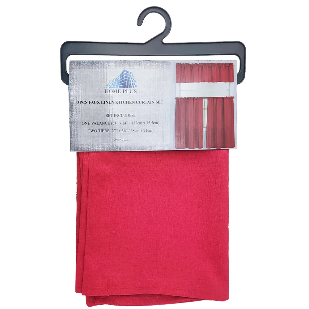 Home Plus 3Pc Linen Kitchen Curtain Set - Image 2