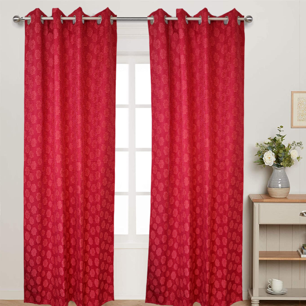 Home Decor Jacquard Curtain Red Flower1