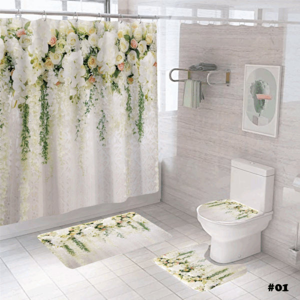 Home Trend Flannel Bathmat Set with Shower Curtain - Image 6
