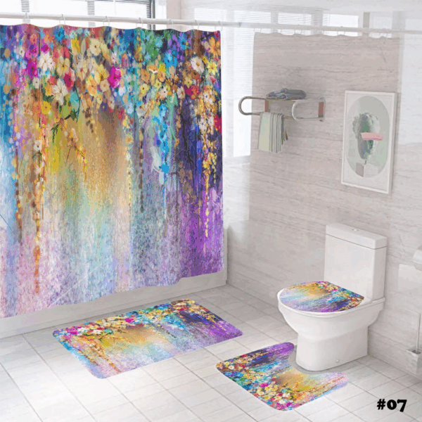 Home Trend Flannel Bathmat Set with Shower Curtain - Image 7