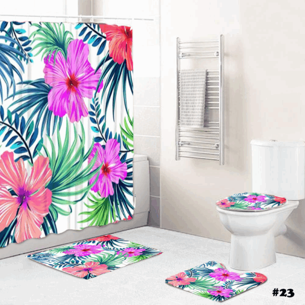 Home Trend Flannel Bathmat Set with Shower Curtain - Image 3