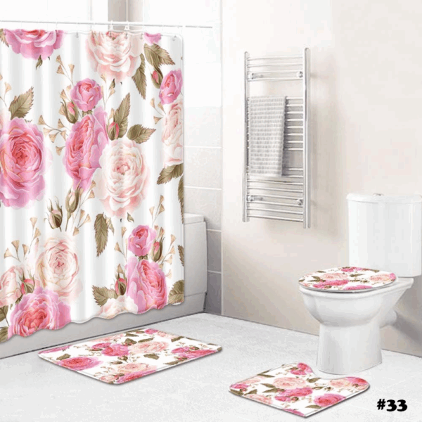 Home Trend Flannel Bathmat Set with Shower Curtain - Image 4