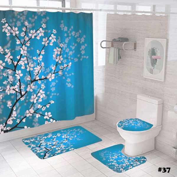 Home Trend Flannel Bathmat Set with Shower Curtain - Image 5